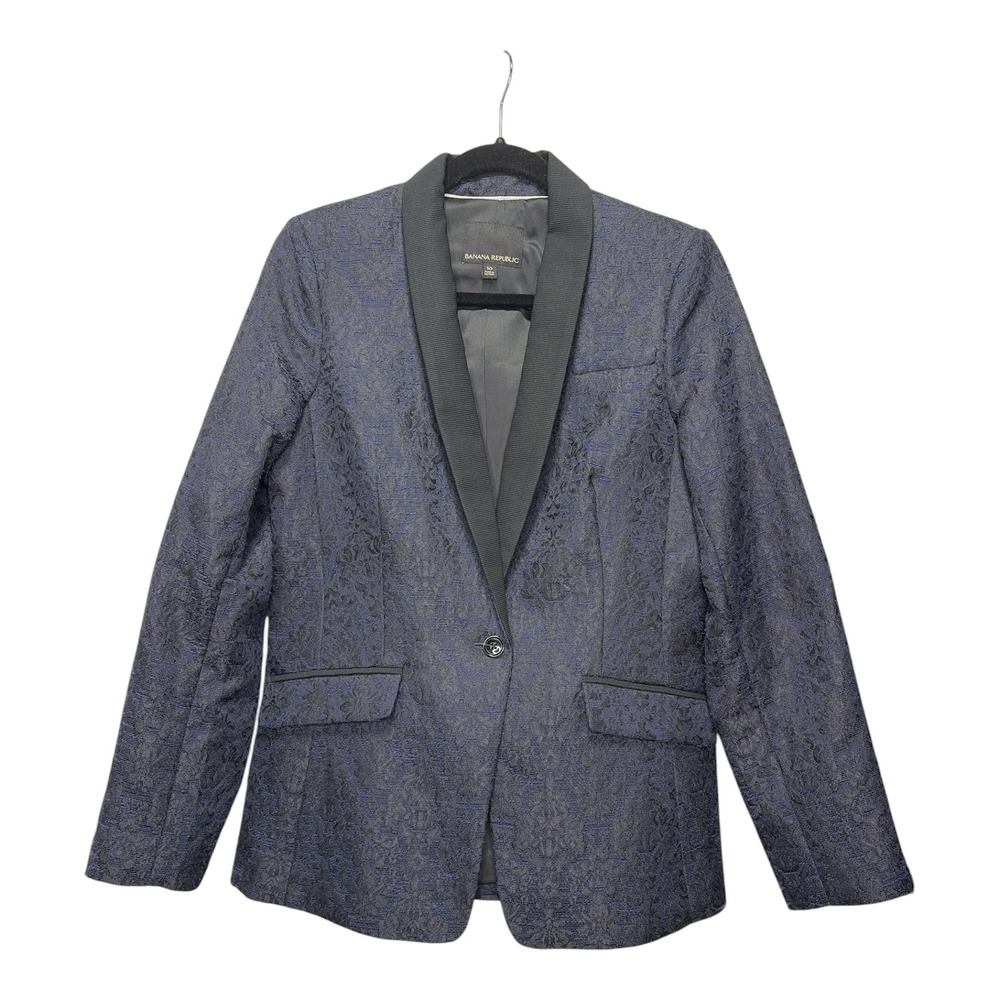 Banana Republic Dark Navy/Black Jacquard Tuxedo Blazer Shawl Collar Size 10